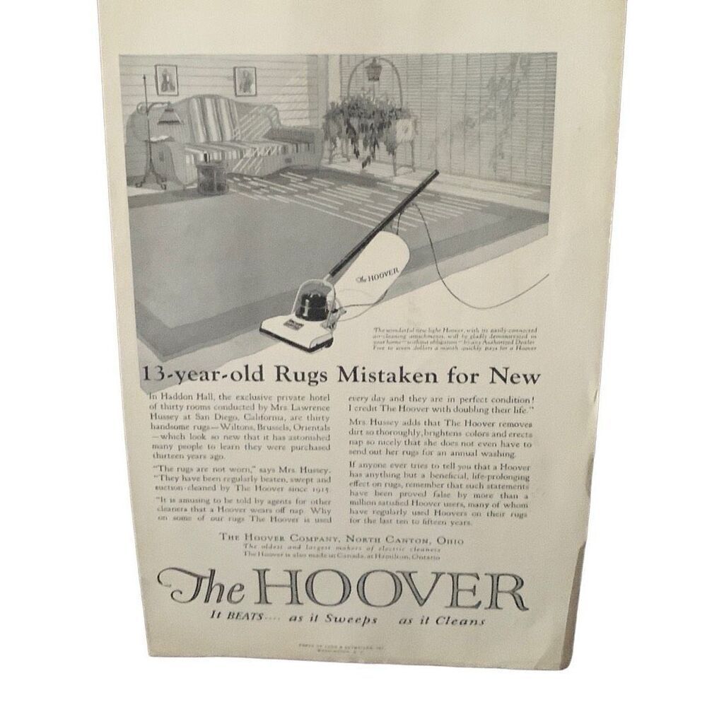 Vintage 1923 Hoover 13 Year Old Rug Mistaken for New Ad Advertisment